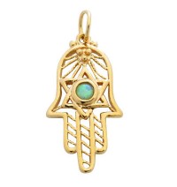 Gold Filled Opal Filigree Hamsa Pendant